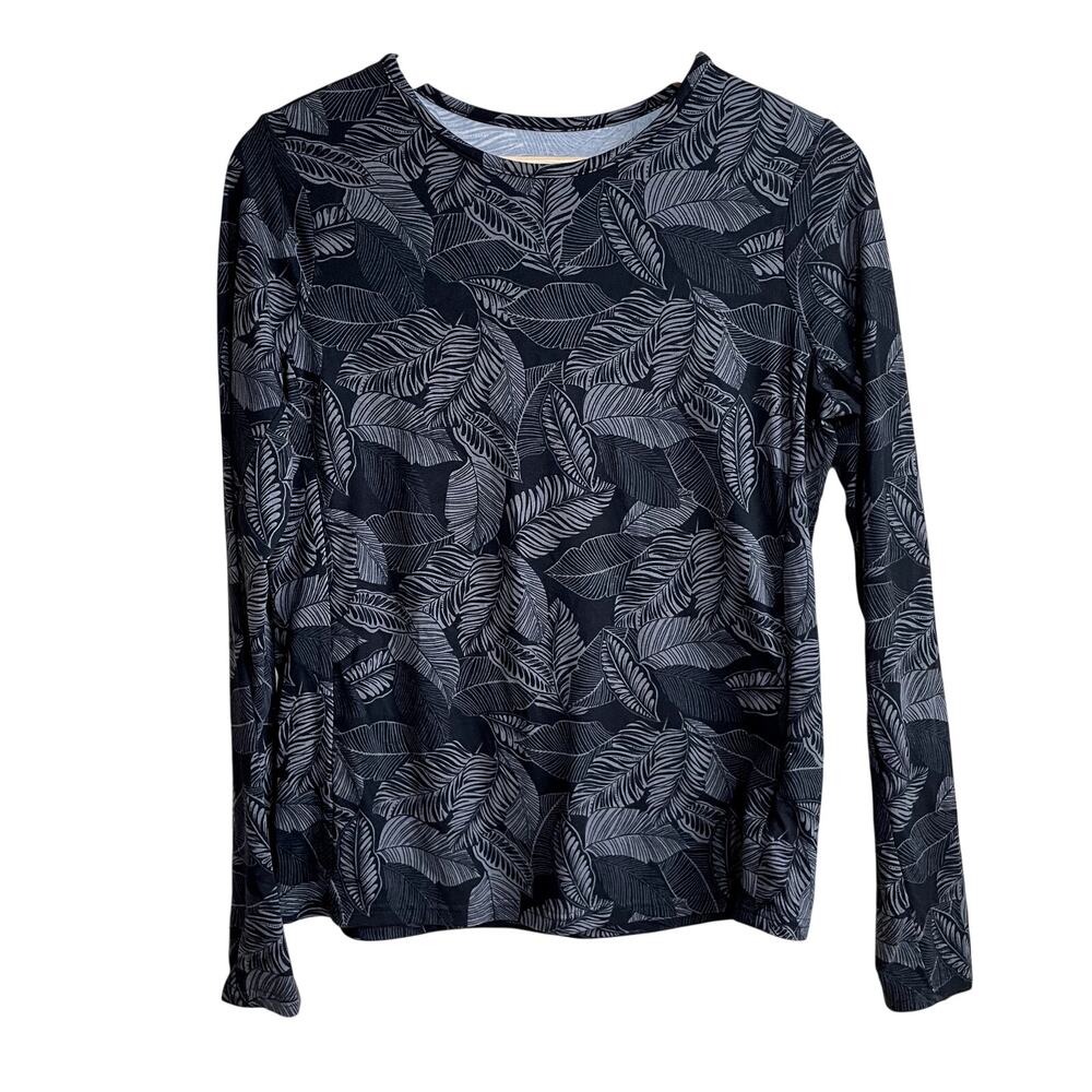 Hang Ten UV protection SPF 50+ black white leaves long sleeved top women' size L